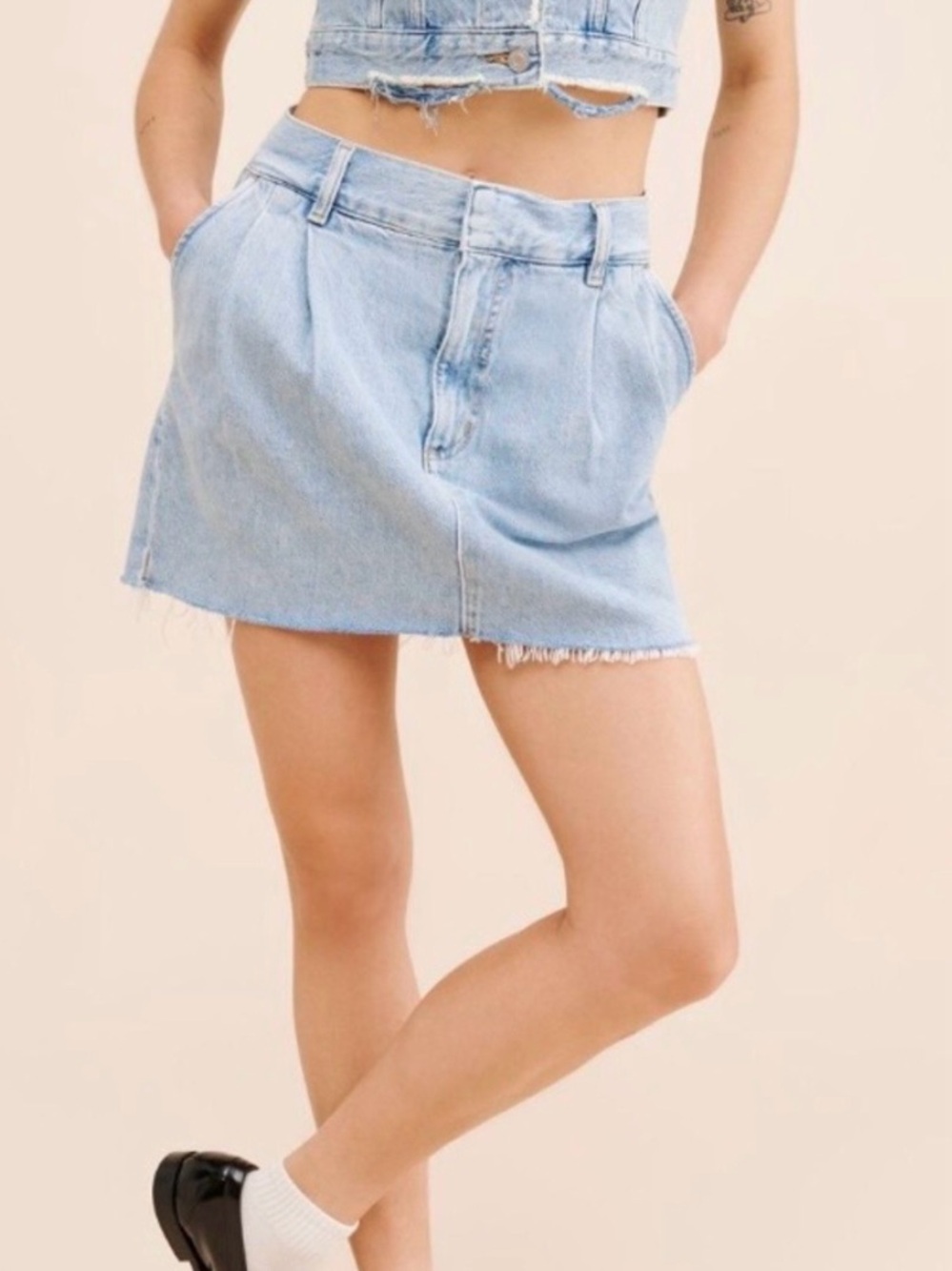 Agolde Becker Denim Raw Hem Mini Skirt
